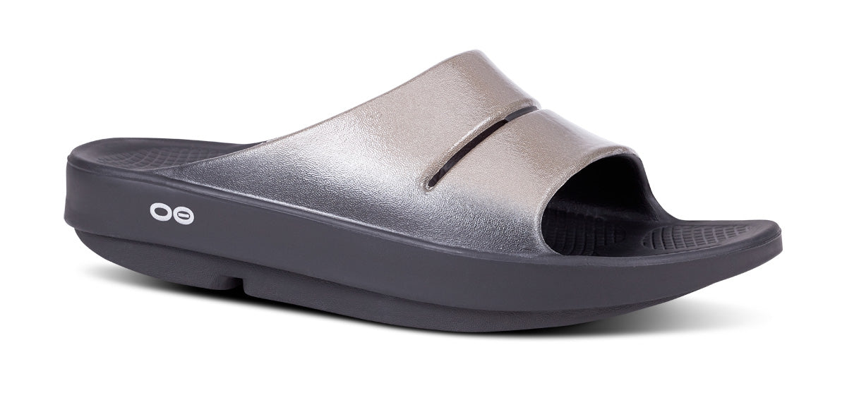 Sandalias OOFOS OOahh Luxe Mujer Negros Plateados | MX1110YX